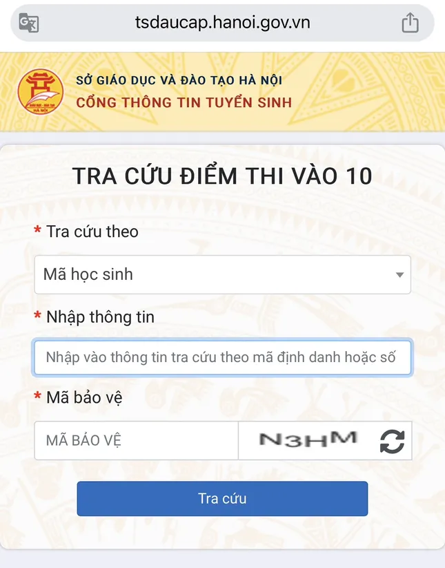 Tra cứu điểm thi lớp 10 của Hà Nội